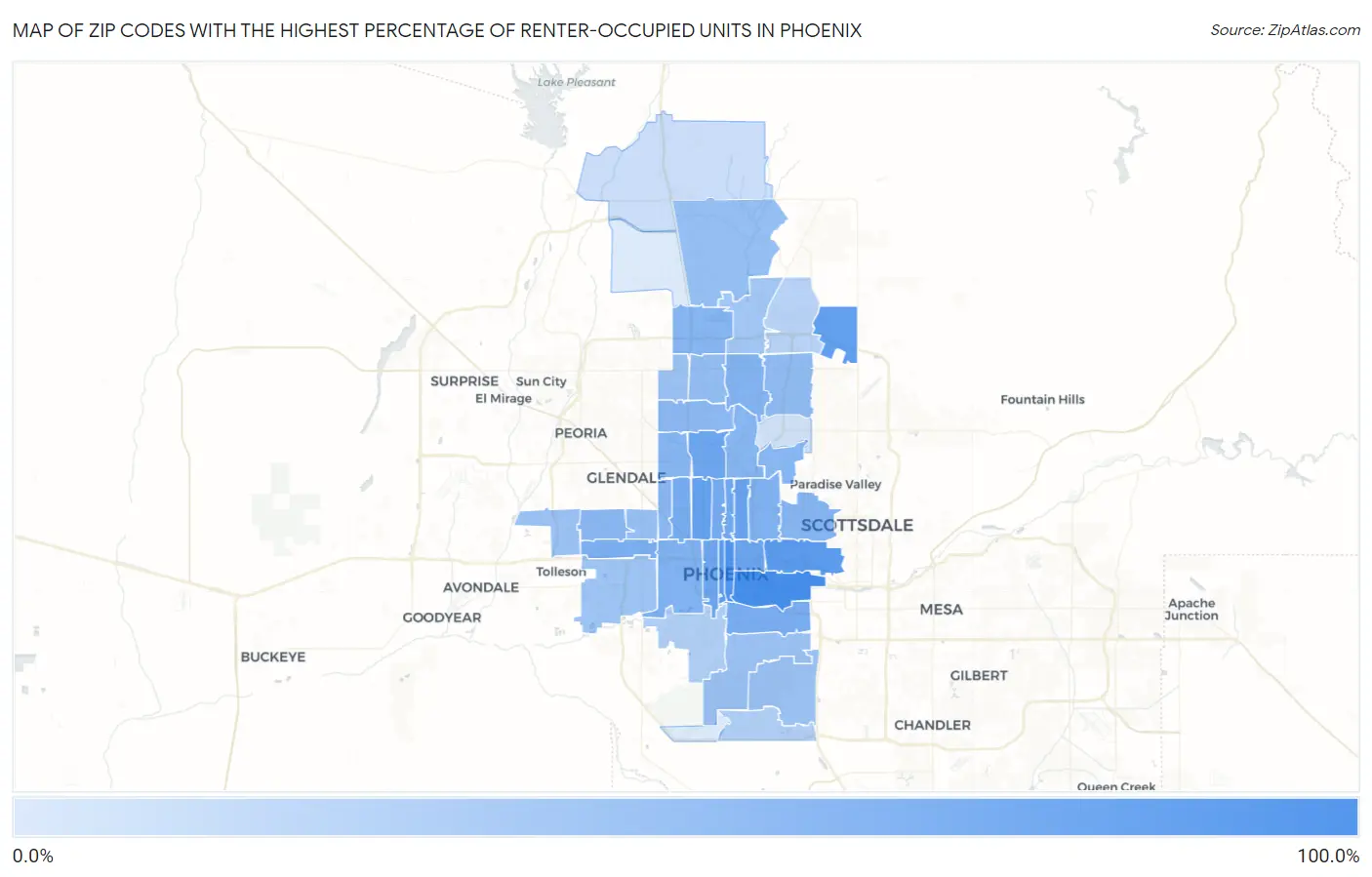 Zip Codes with the Highest Percentage of Renter-Occupied Units in Phoenix Map
