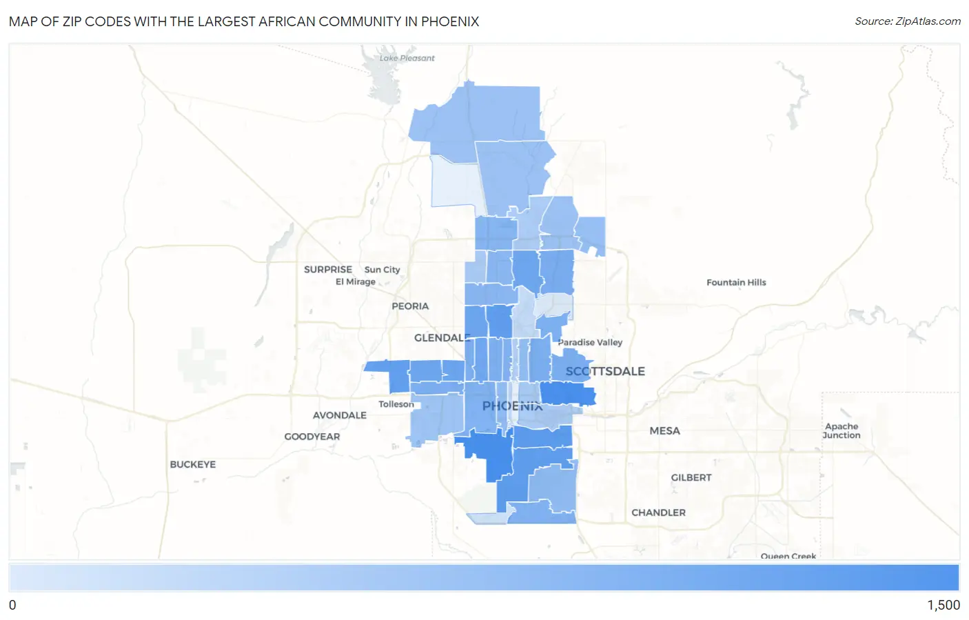 Zip Codes with the Largest African Community in Phoenix Map