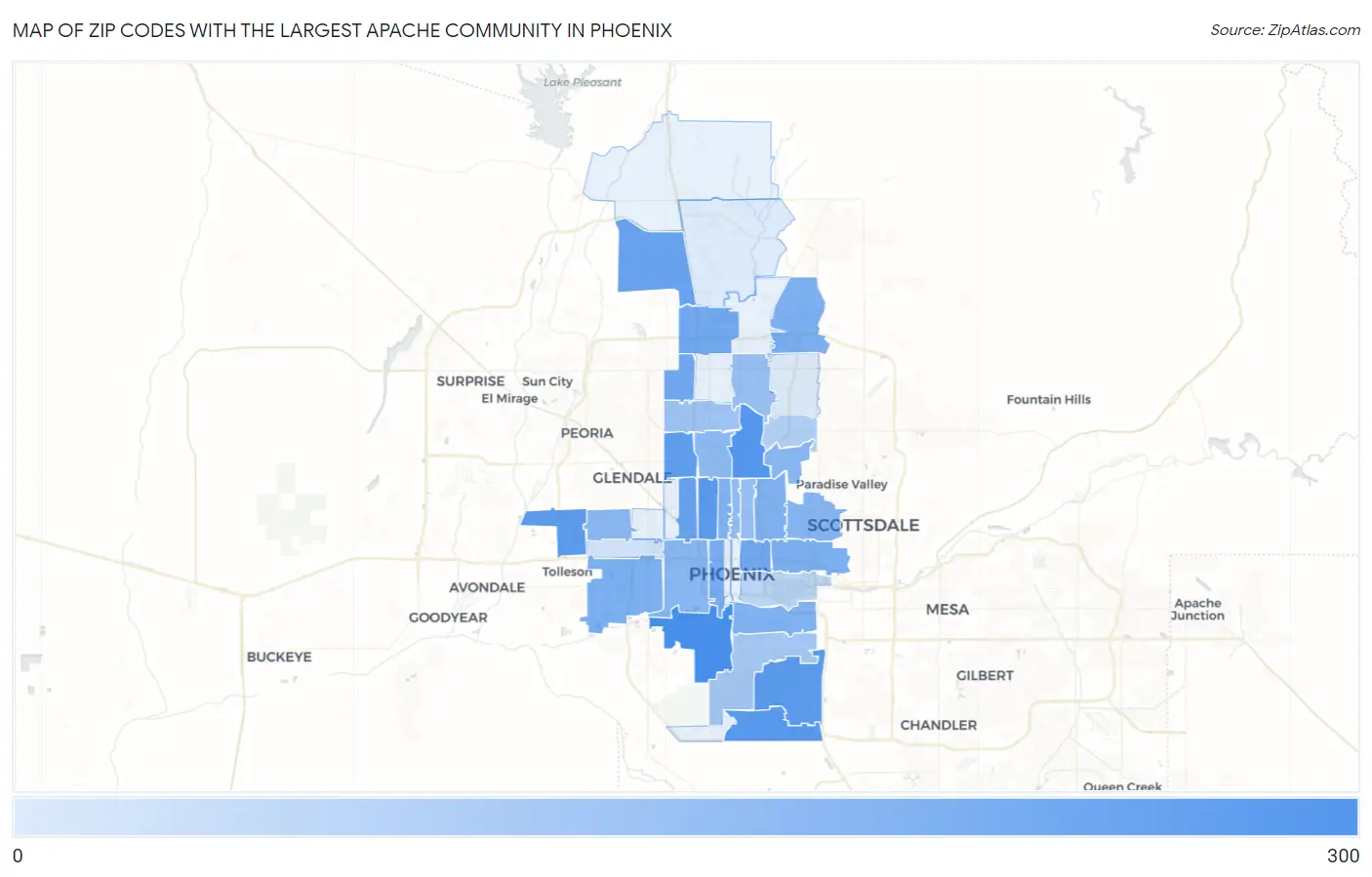 Zip Codes with the Largest Apache Community in Phoenix Map