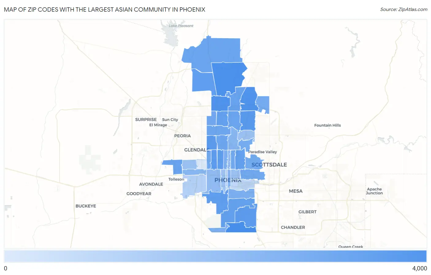 Zip Codes with the Largest Asian Community in Phoenix Map