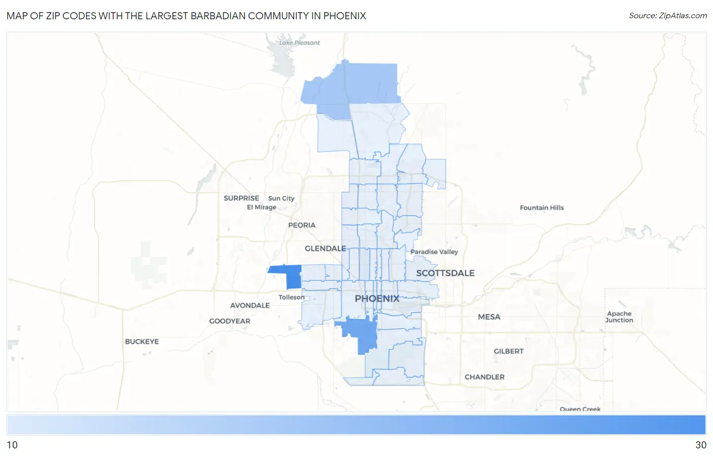 Zip Codes with the Largest Barbadian Community in Phoenix Map