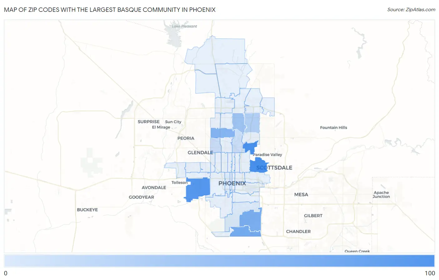 Zip Codes with the Largest Basque Community in Phoenix Map