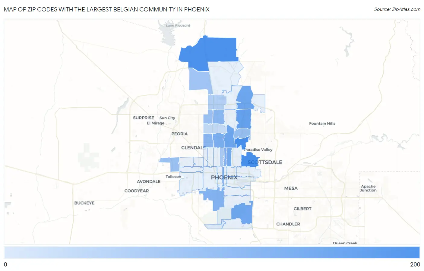Zip Codes with the Largest Belgian Community in Phoenix Map