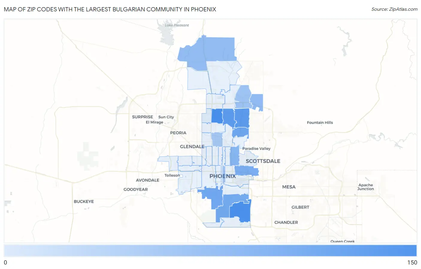 Zip Codes with the Largest Bulgarian Community in Phoenix Map