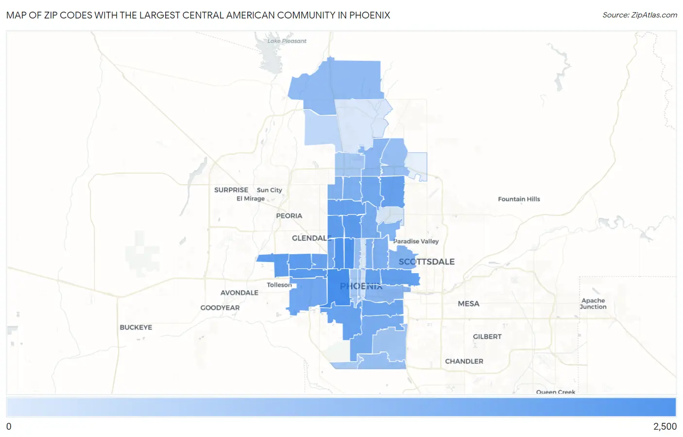 Zip Codes with the Largest Central American Community in Phoenix Map