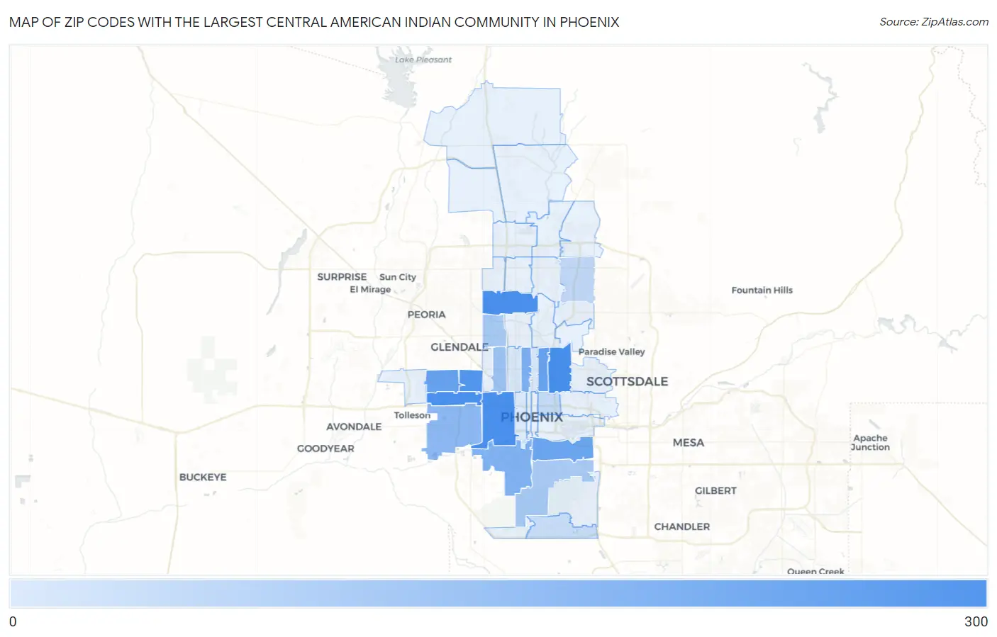 Zip Codes with the Largest Central American Indian Community in Phoenix Map