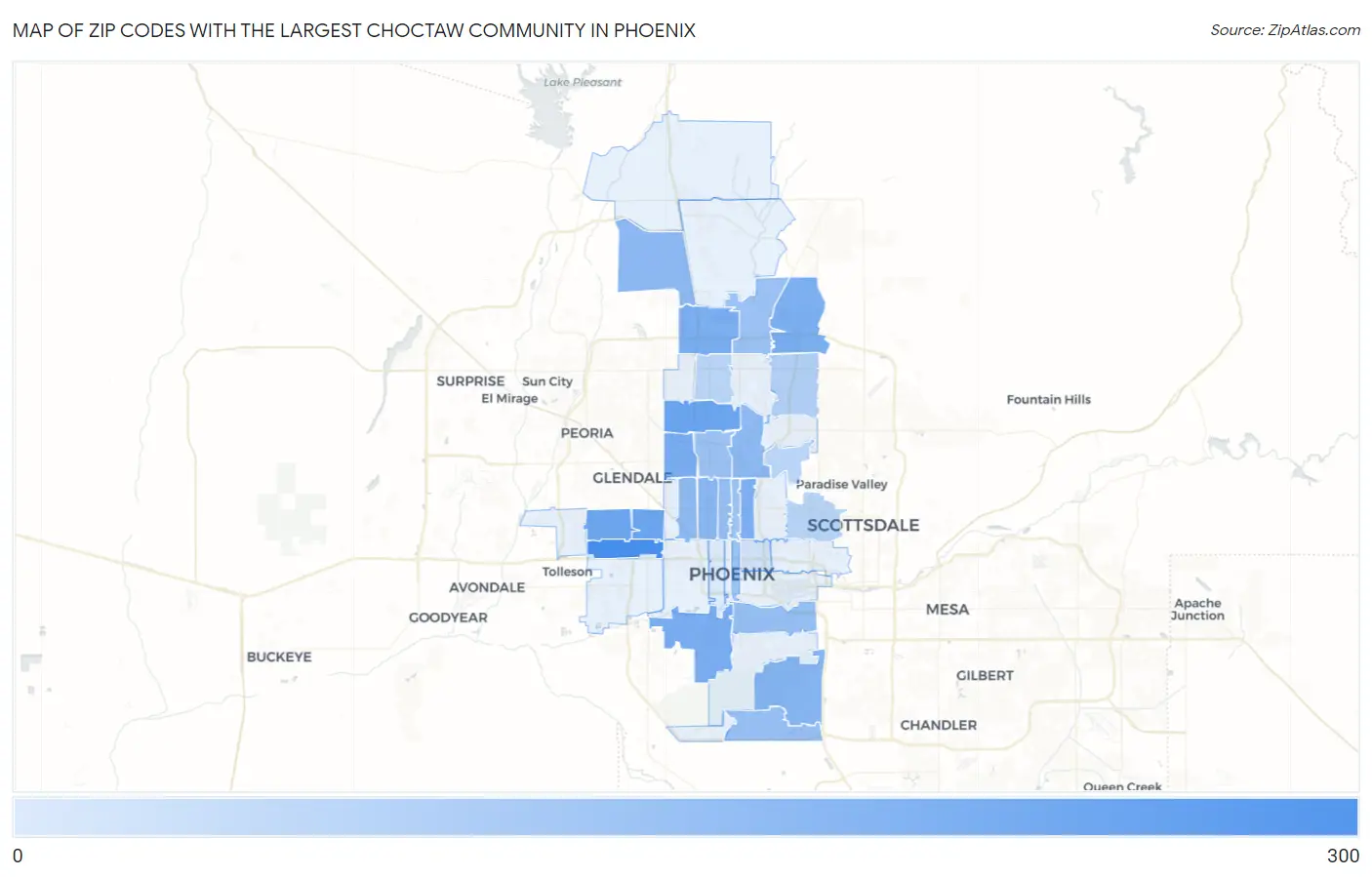 Zip Codes with the Largest Choctaw Community in Phoenix Map