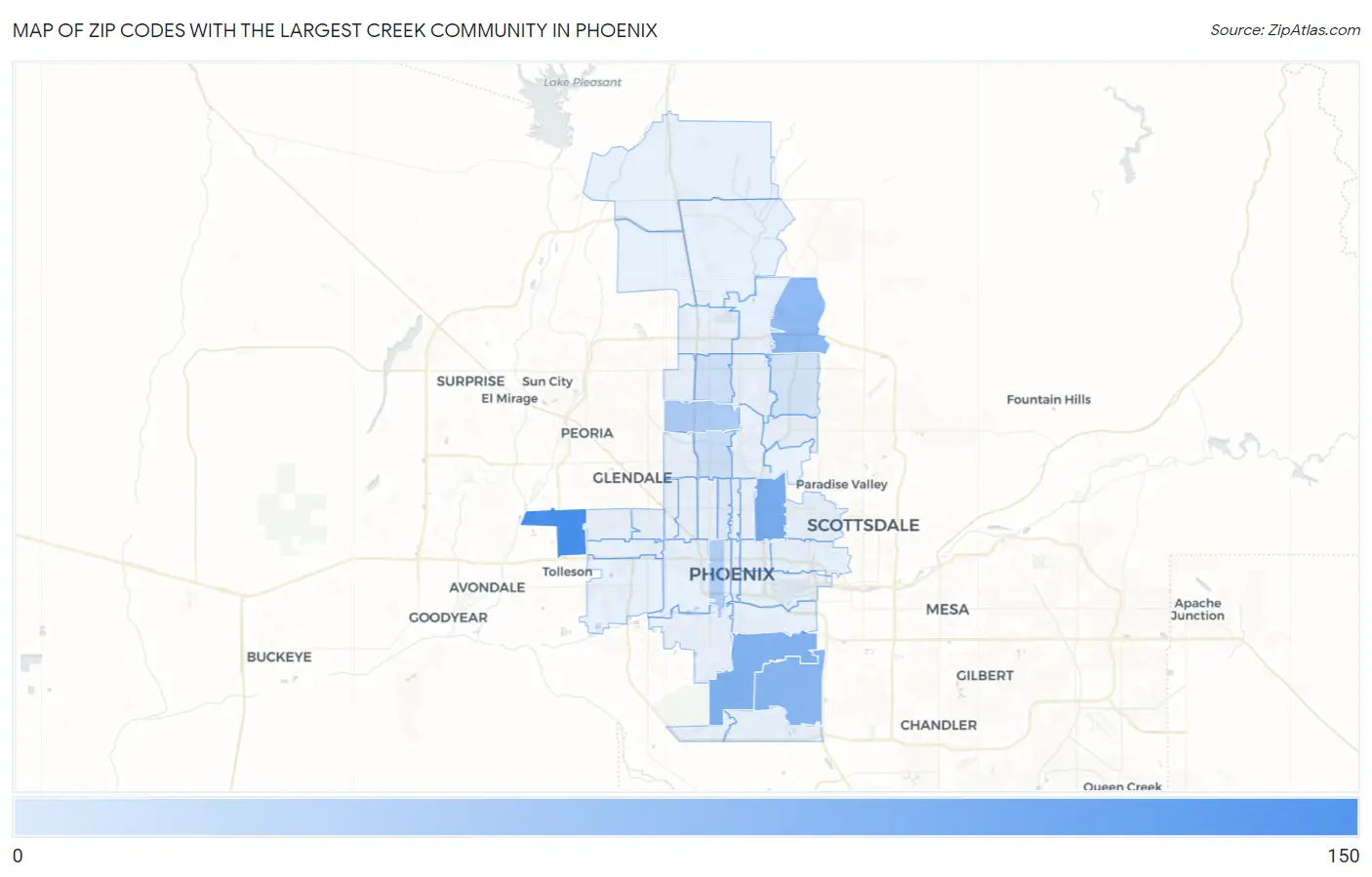Zip Codes with the Largest Creek Community in Phoenix Map