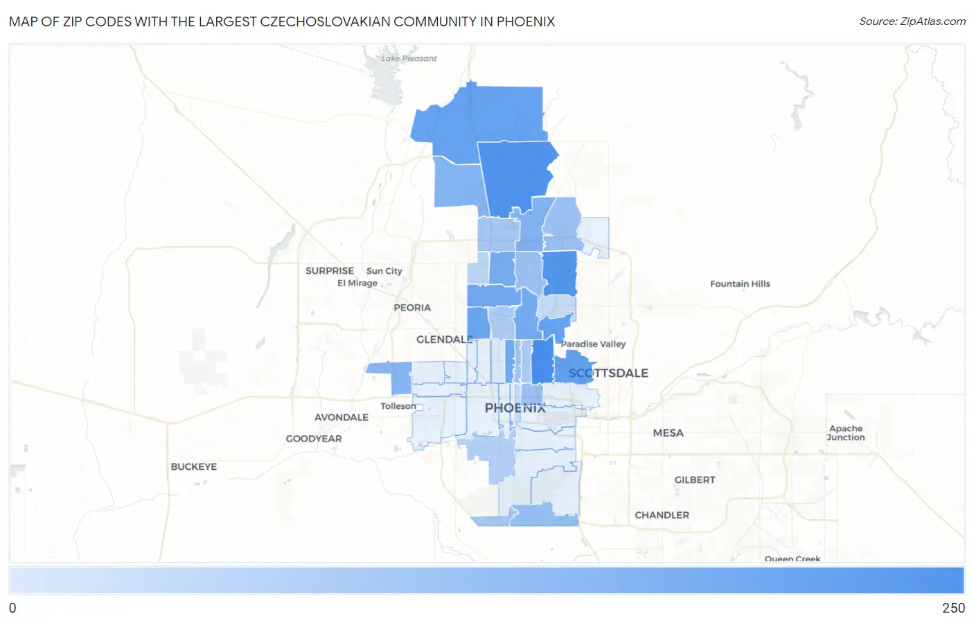 Zip Codes with the Largest Czechoslovakian Community in Phoenix Map