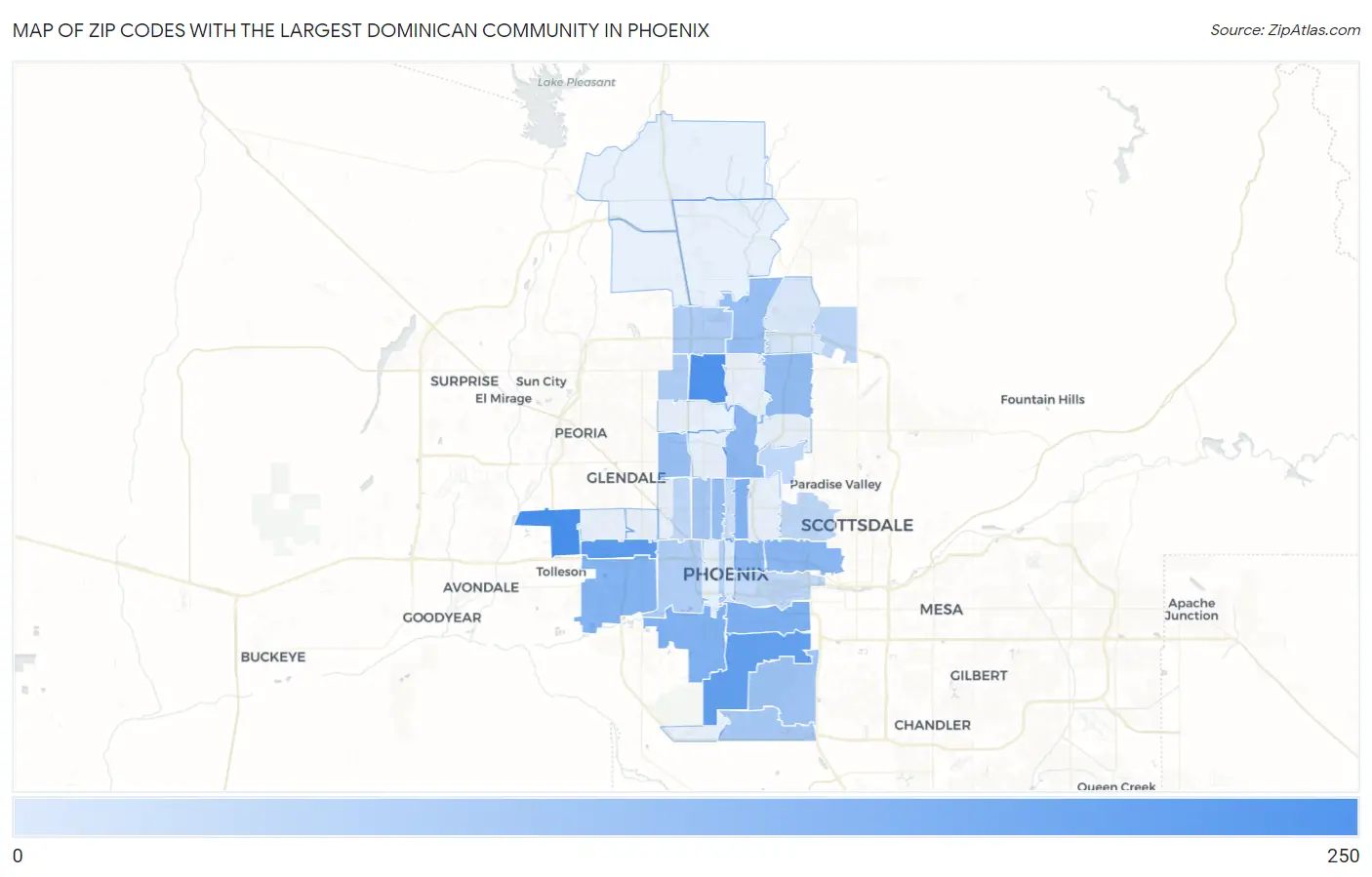 Zip Codes with the Largest Dominican Community in Phoenix Map