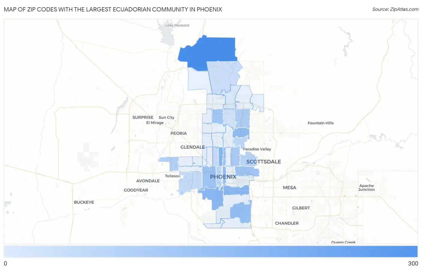 Zip Codes with the Largest Ecuadorian Community in Phoenix Map
