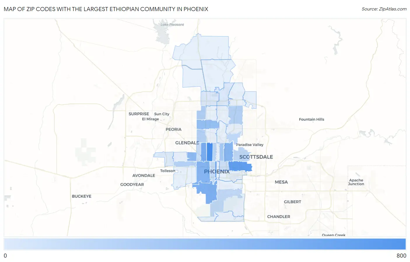 Zip Codes with the Largest Ethiopian Community in Phoenix Map
