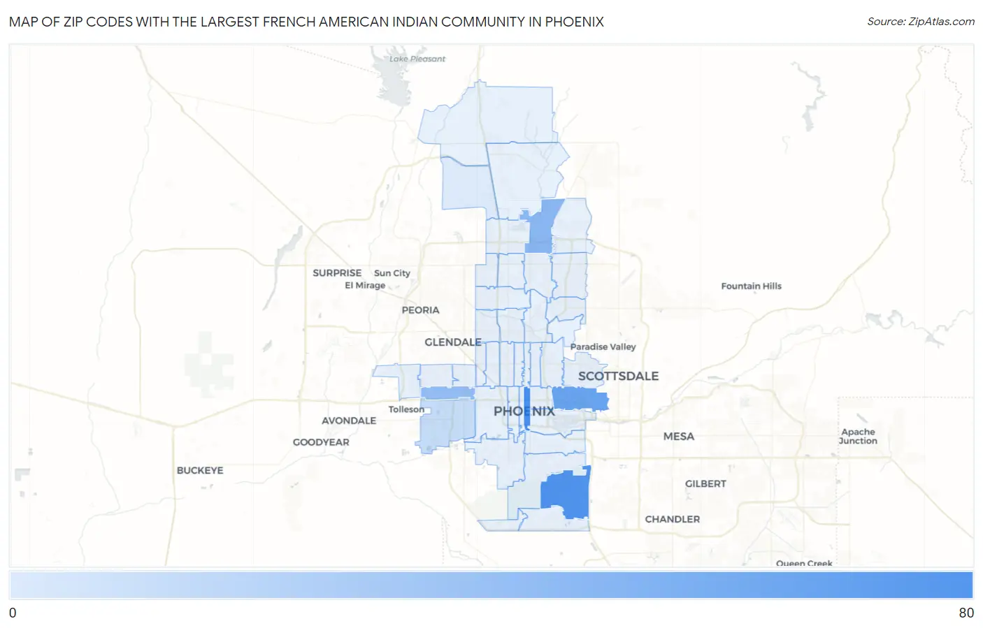 Zip Codes with the Largest French American Indian Community in Phoenix Map