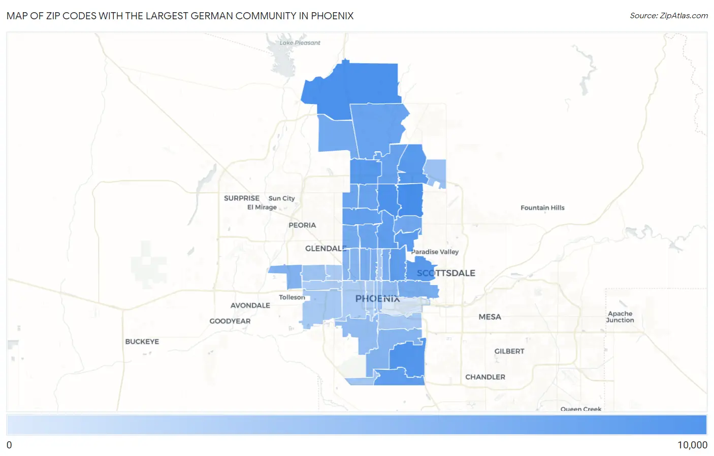 Zip Codes with the Largest German Community in Phoenix Map