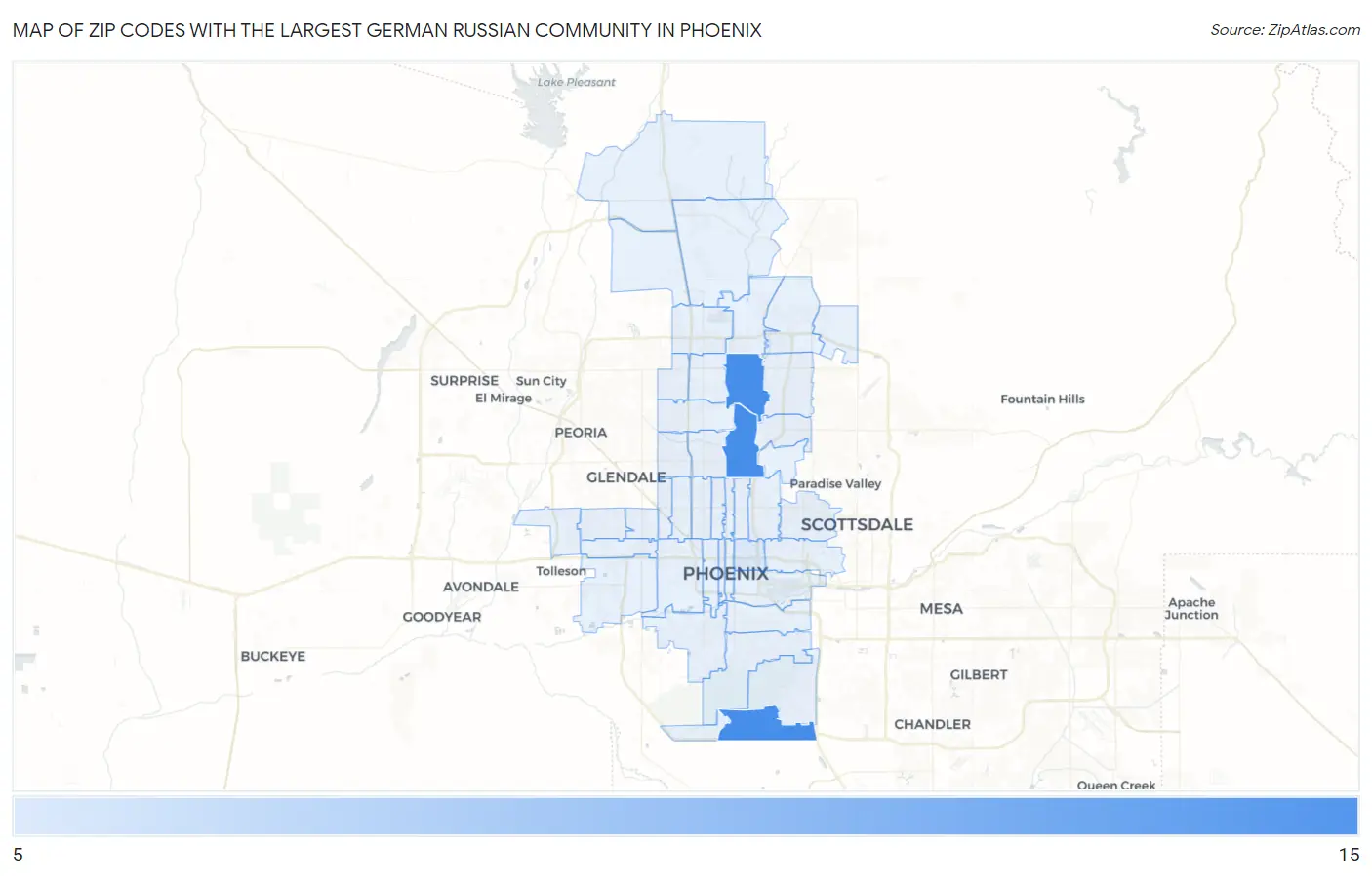 Zip Codes with the Largest German Russian Community in Phoenix Map