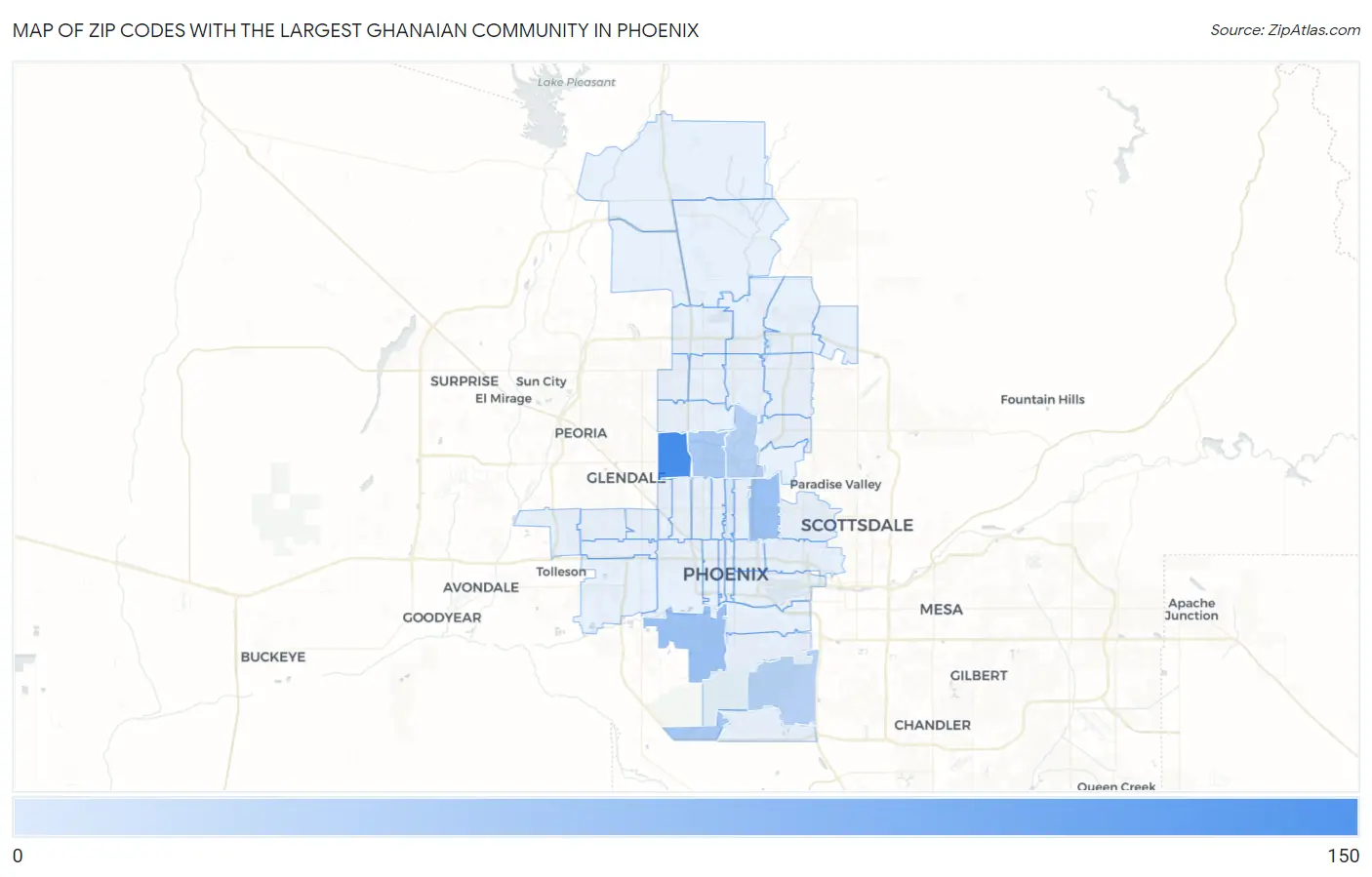 Zip Codes with the Largest Ghanaian Community in Phoenix Map