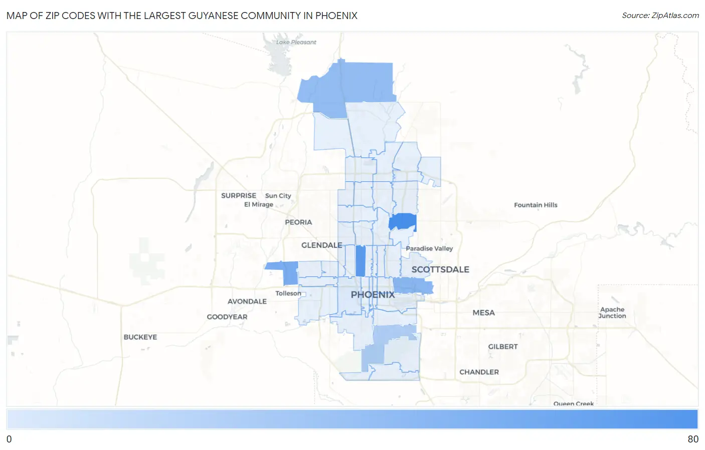 Zip Codes with the Largest Guyanese Community in Phoenix Map