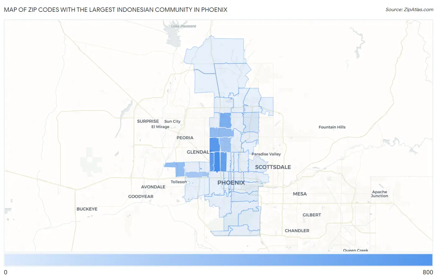 Zip Codes with the Largest Indonesian Community in Phoenix Map