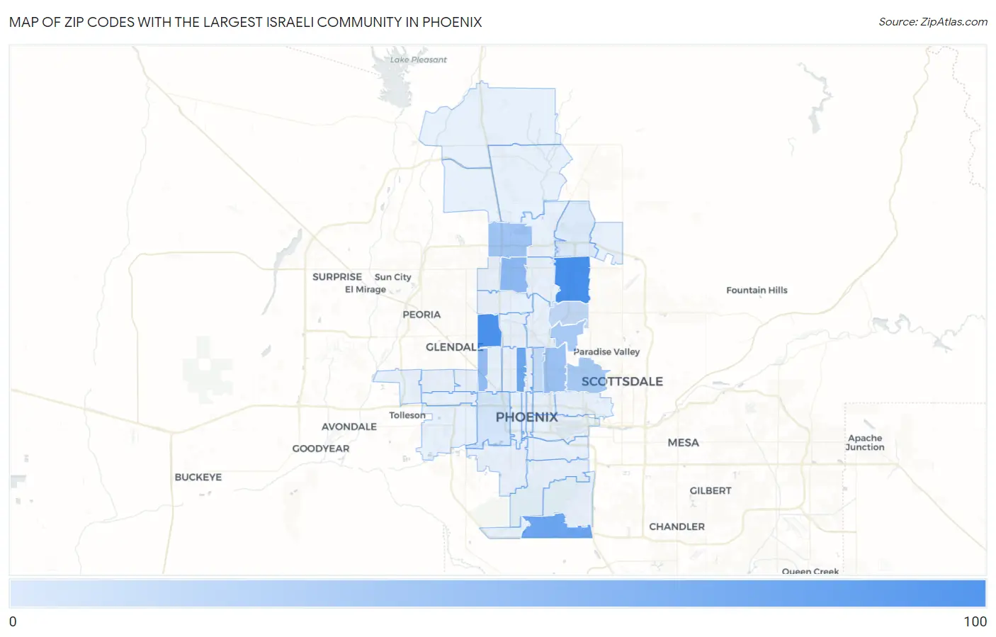 Zip Codes with the Largest Israeli Community in Phoenix Map