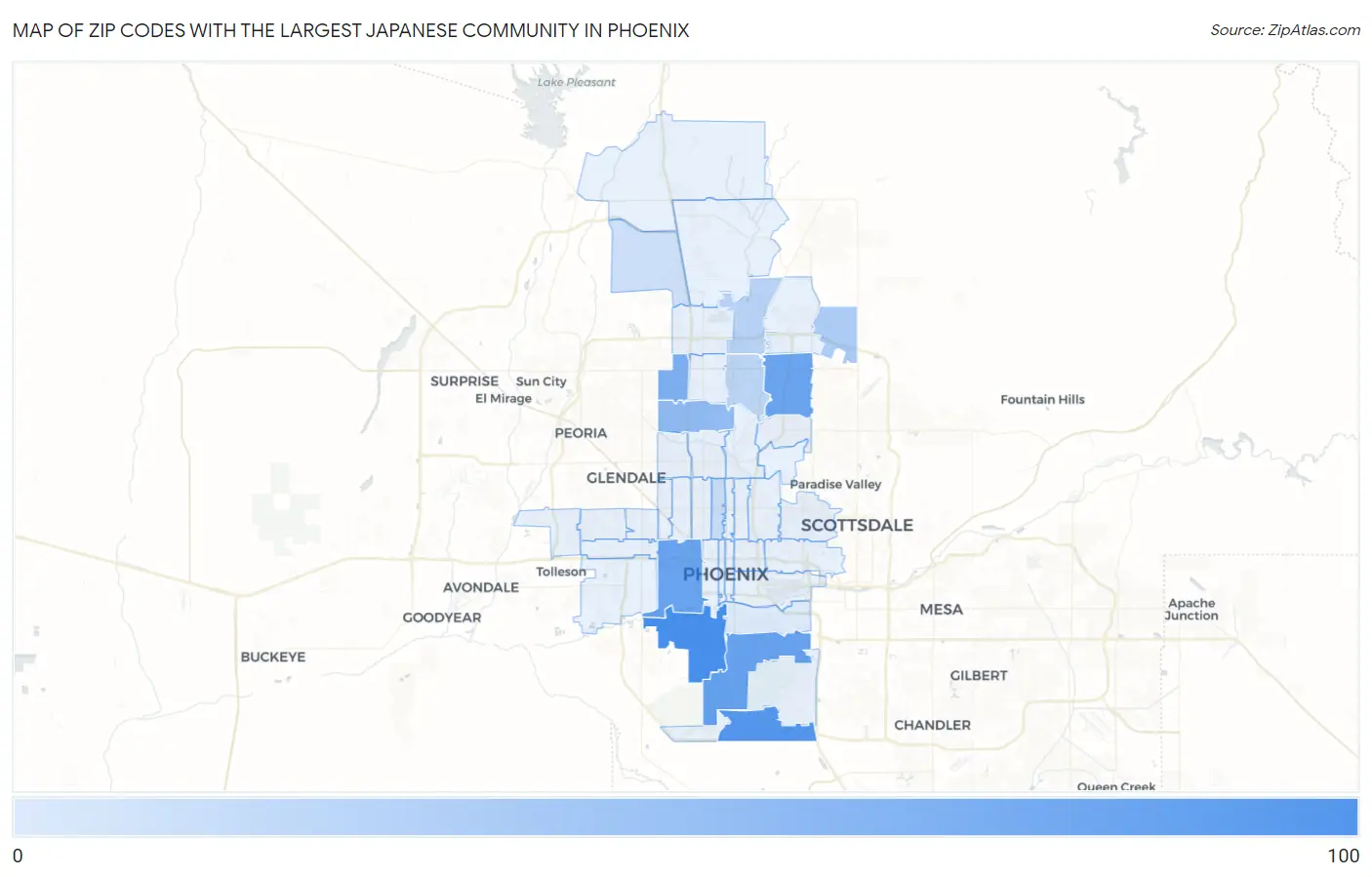 Zip Codes with the Largest Japanese Community in Phoenix Map