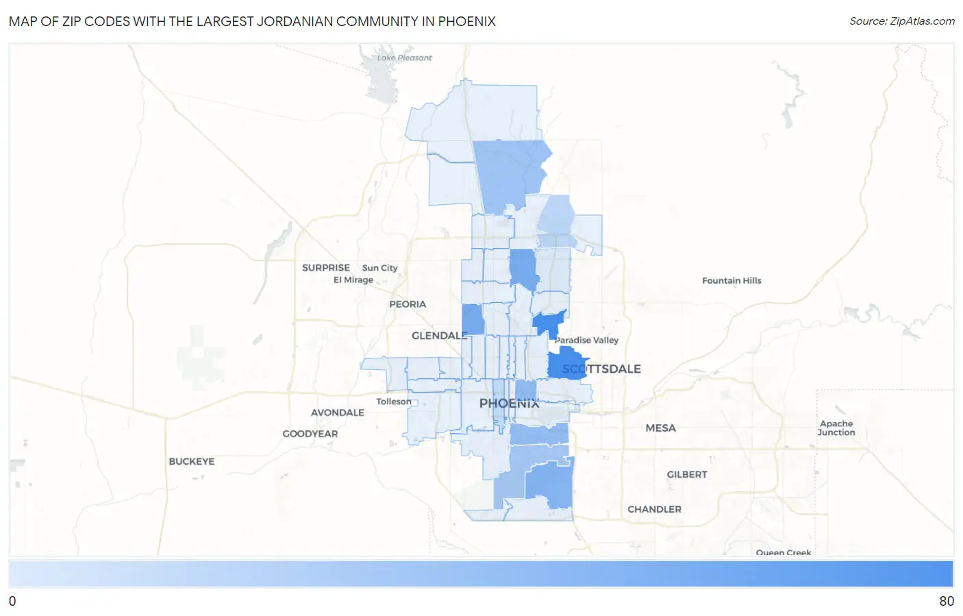Zip Codes with the Largest Jordanian Community in Phoenix Map