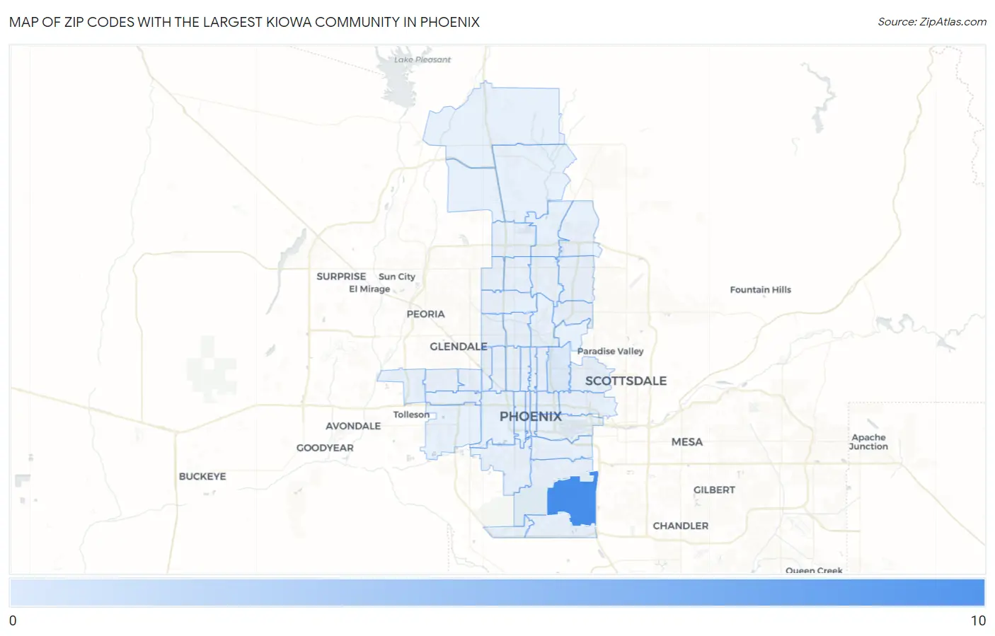 Zip Codes with the Largest Kiowa Community in Phoenix Map