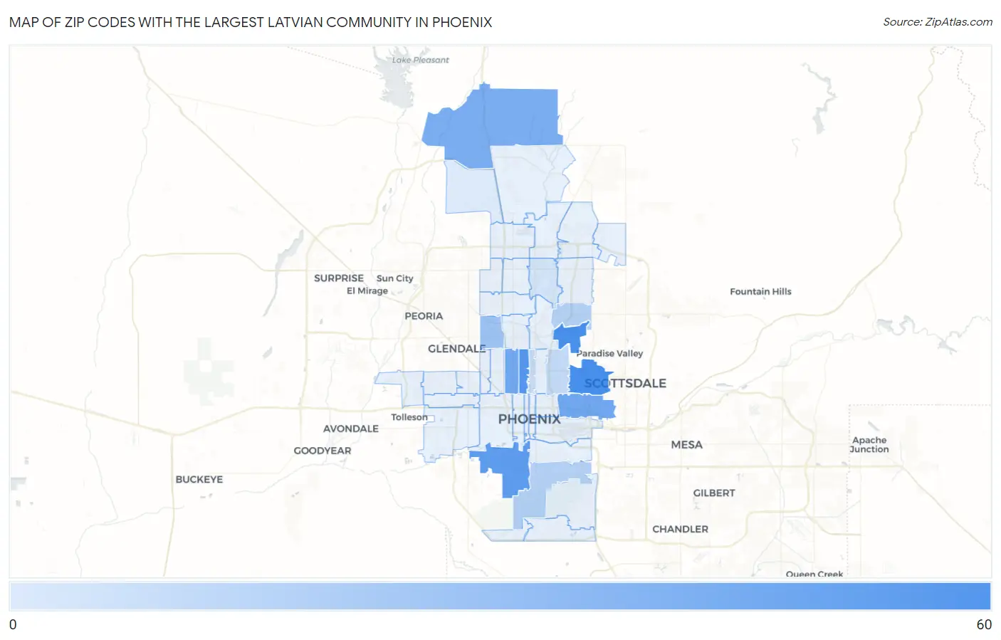 Zip Codes with the Largest Latvian Community in Phoenix Map