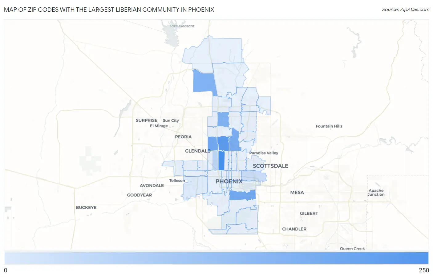 Zip Codes with the Largest Liberian Community in Phoenix Map