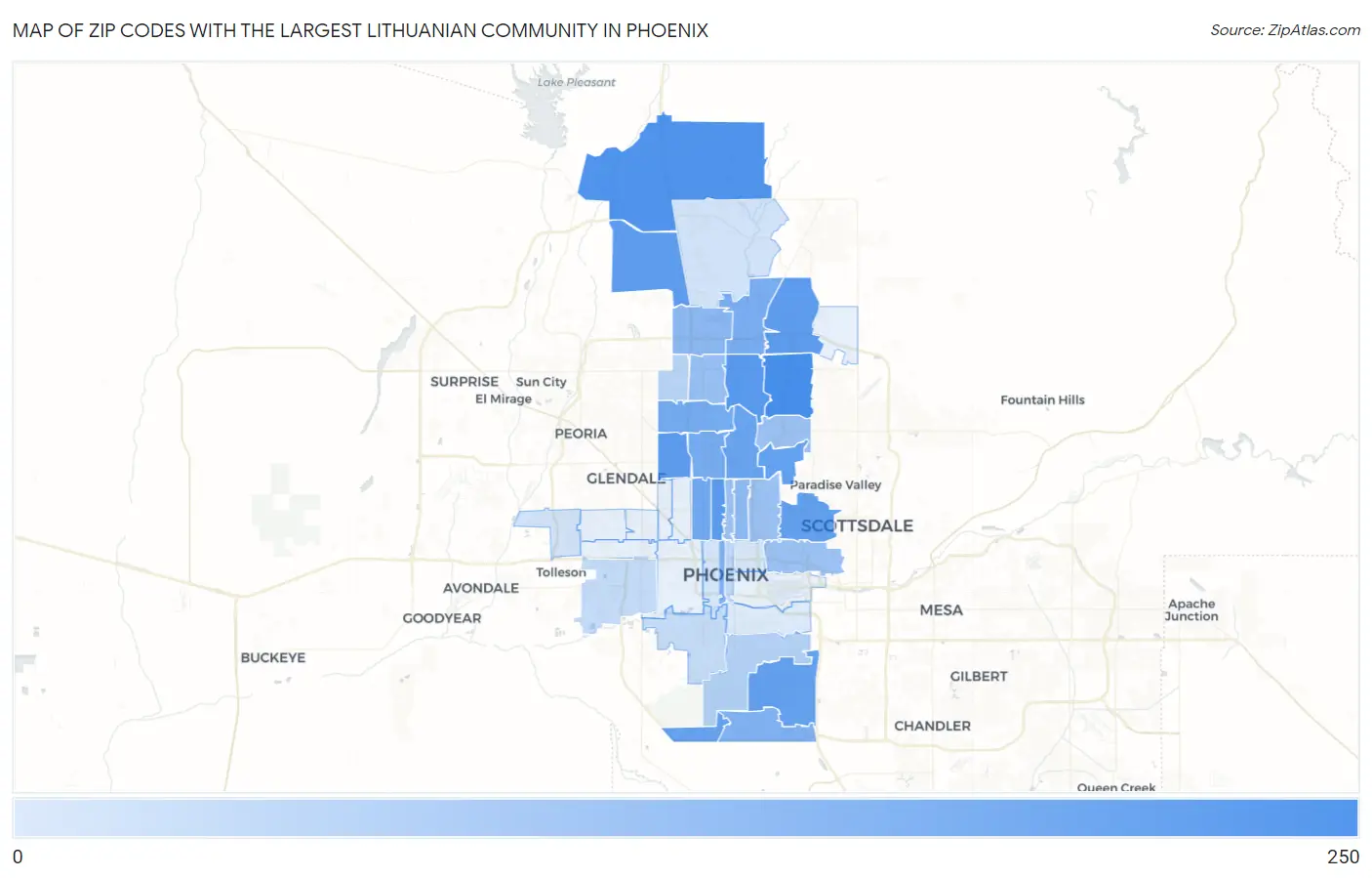 Zip Codes with the Largest Lithuanian Community in Phoenix Map
