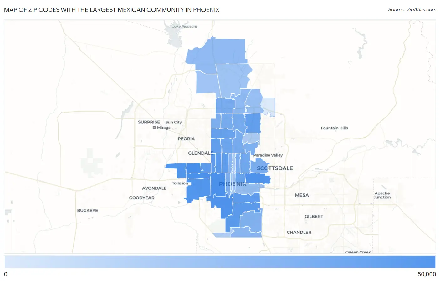 Zip Codes with the Largest Mexican Community in Phoenix Map