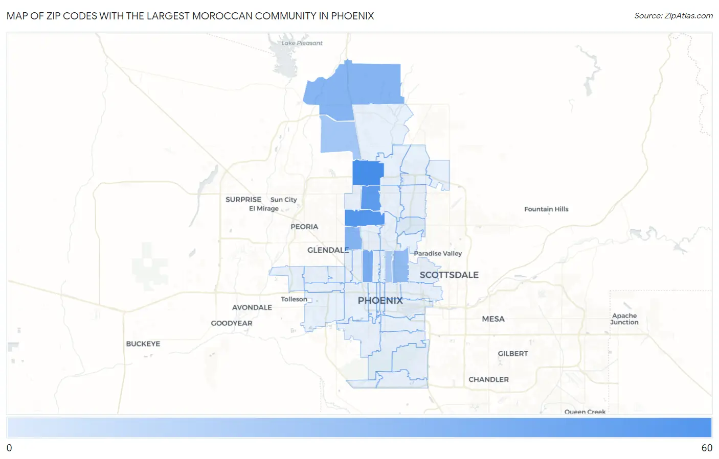 Zip Codes with the Largest Moroccan Community in Phoenix Map