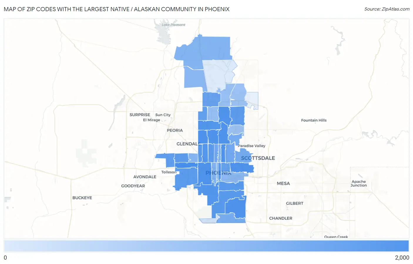Zip Codes with the Largest Native / Alaskan Community in Phoenix Map