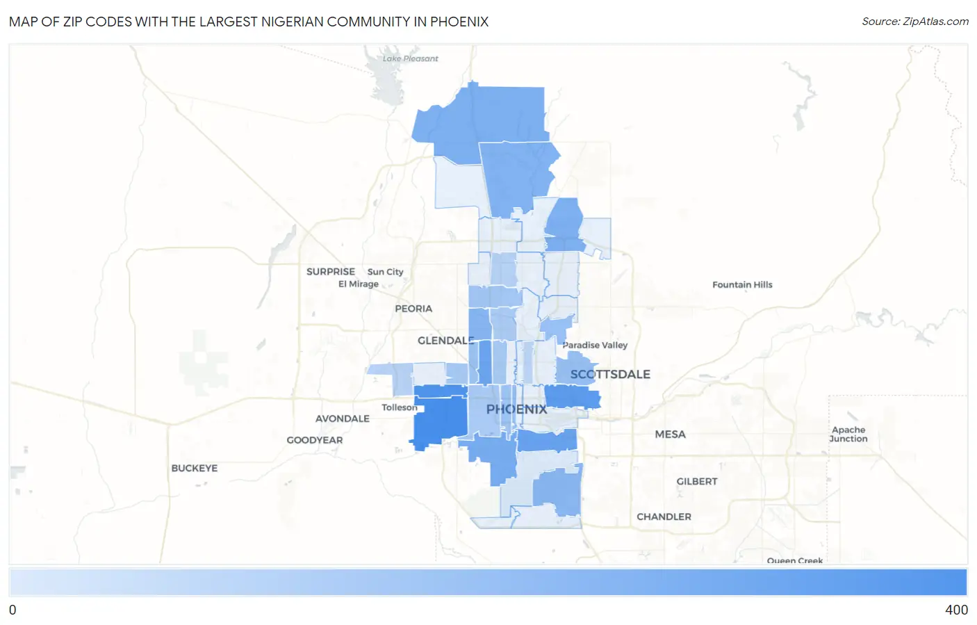 Zip Codes with the Largest Nigerian Community in Phoenix Map
