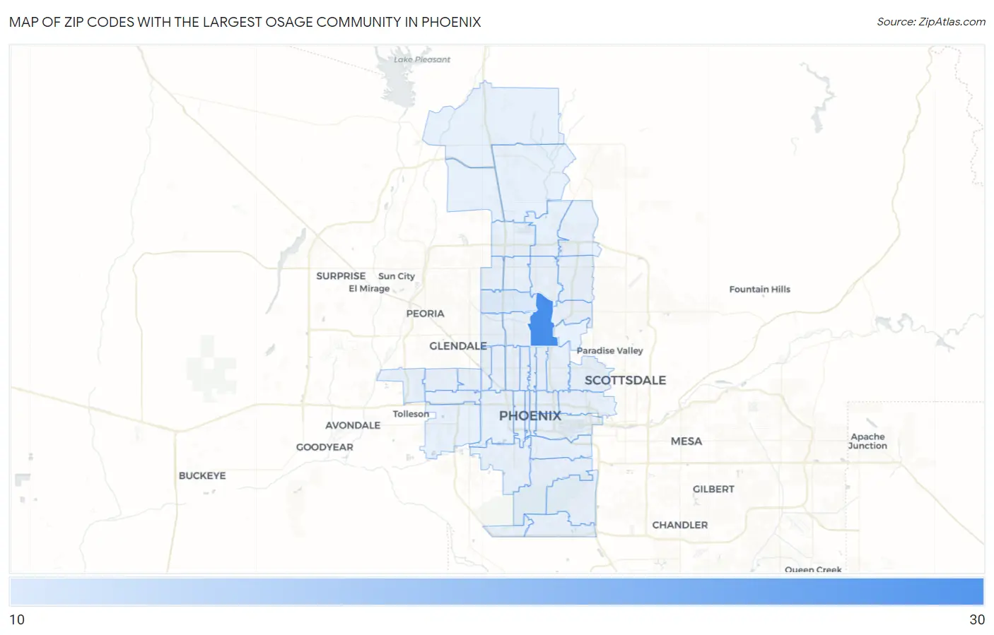 Zip Codes with the Largest Osage Community in Phoenix Map