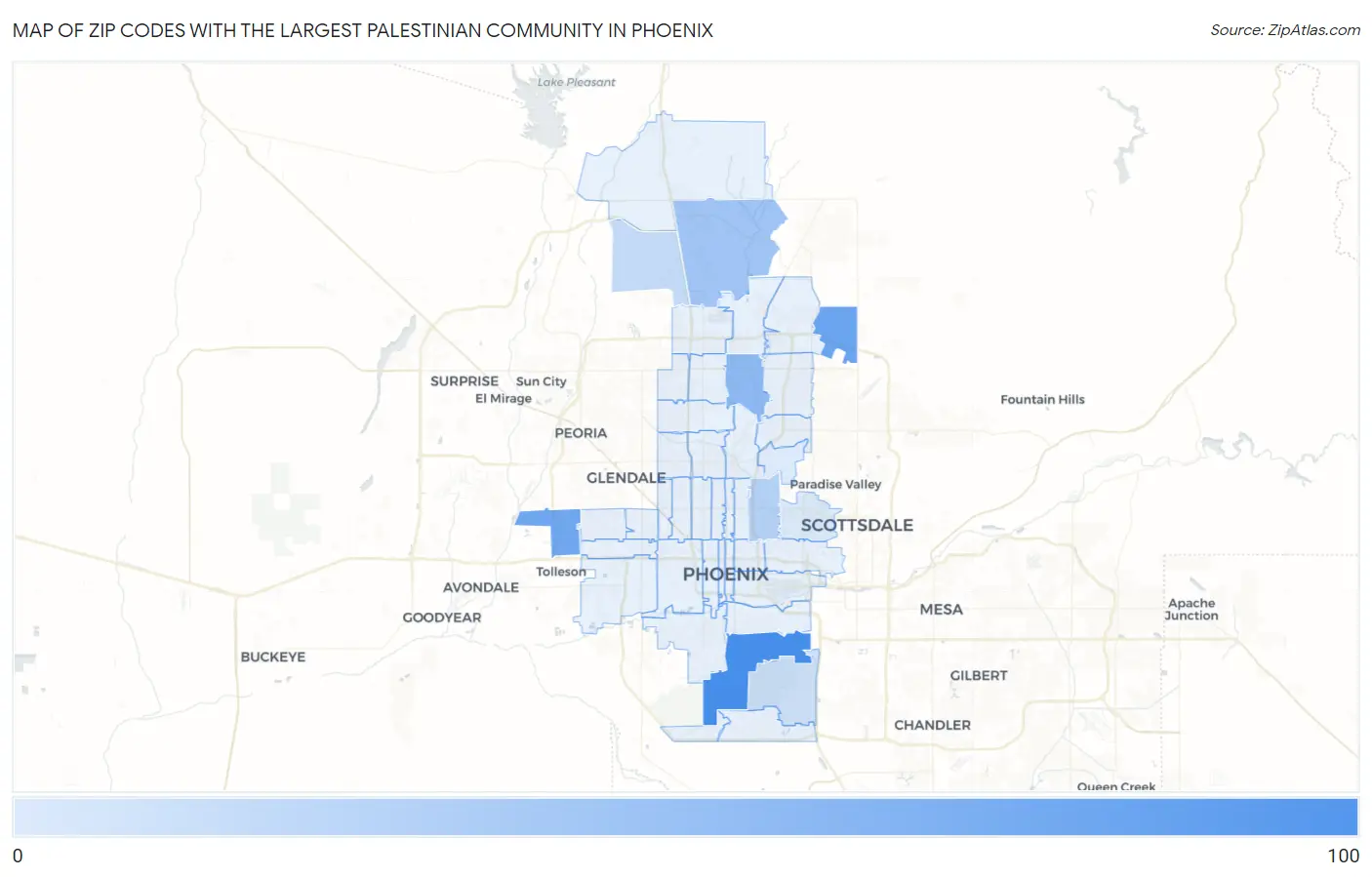 Zip Codes with the Largest Palestinian Community in Phoenix Map