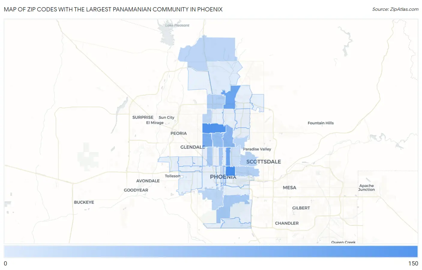 Zip Codes with the Largest Panamanian Community in Phoenix Map