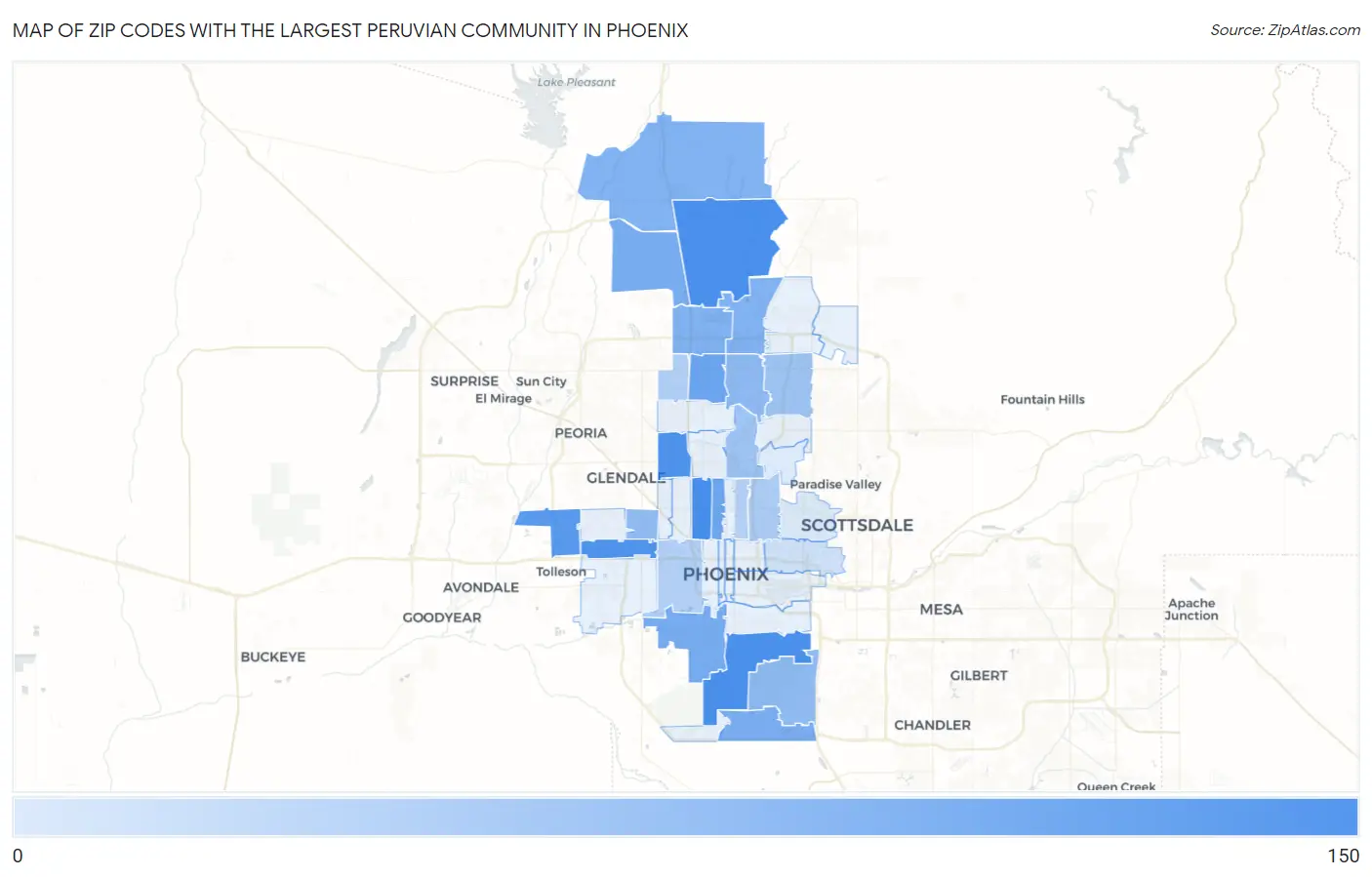 Zip Codes with the Largest Peruvian Community in Phoenix Map