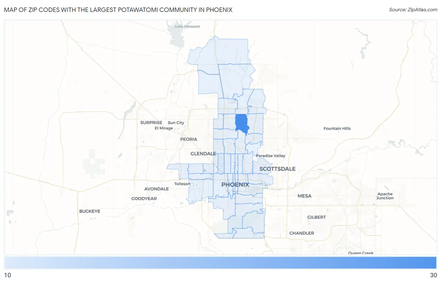 Zip Codes with the Largest Potawatomi Community in Phoenix Map