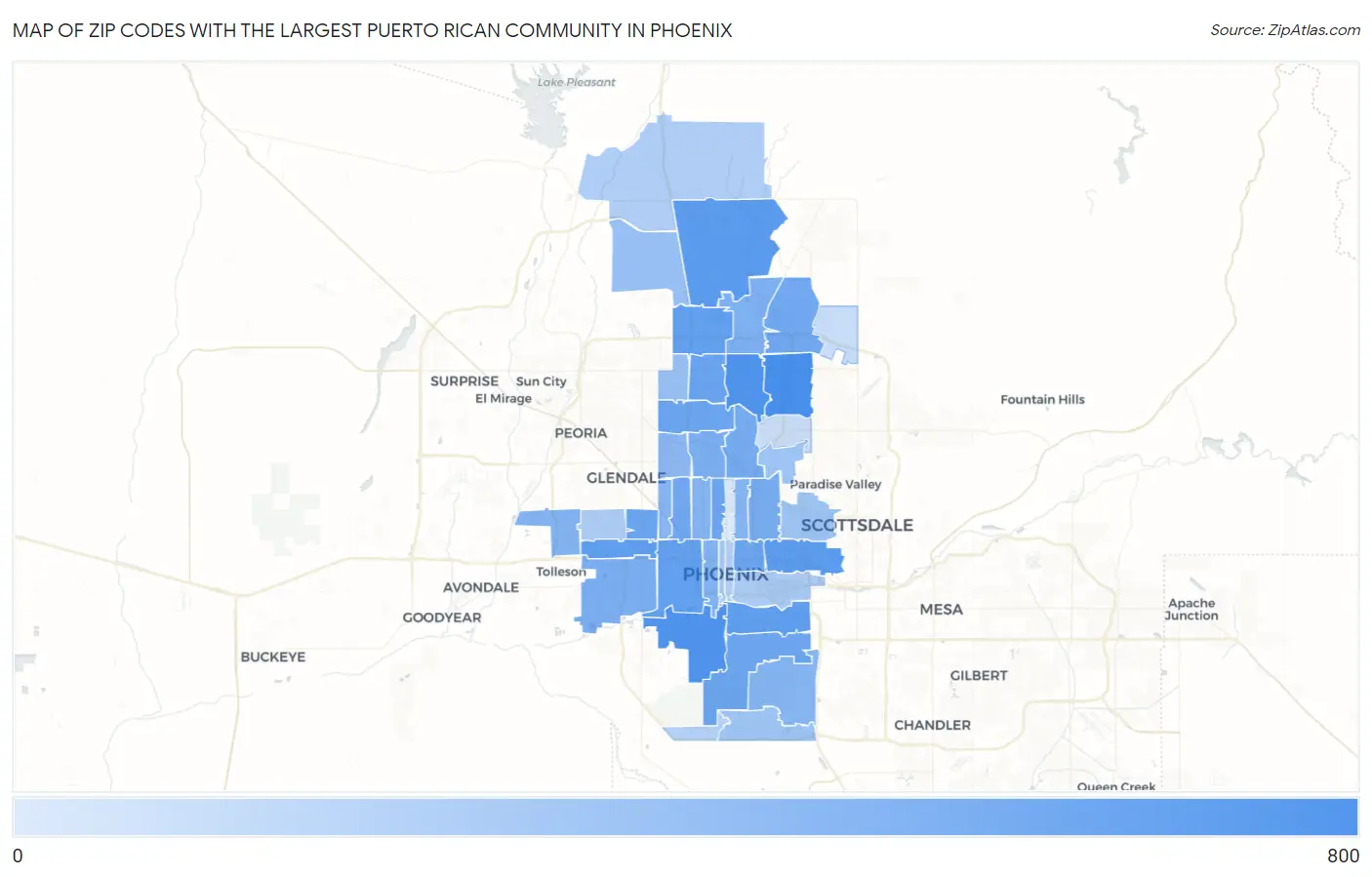 Zip Codes with the Largest Puerto Rican Community in Phoenix Map