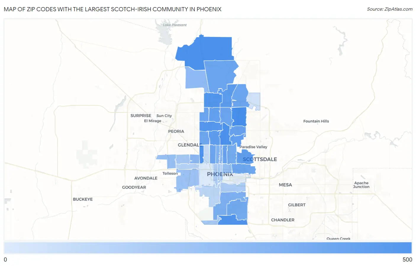 Zip Codes with the Largest Scotch-Irish Community in Phoenix Map
