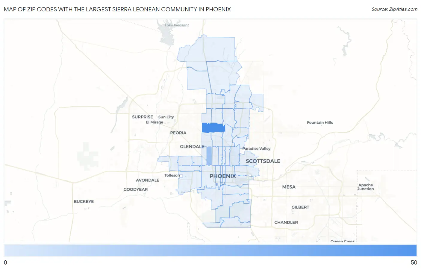 Zip Codes with the Largest Sierra Leonean Community in Phoenix Map