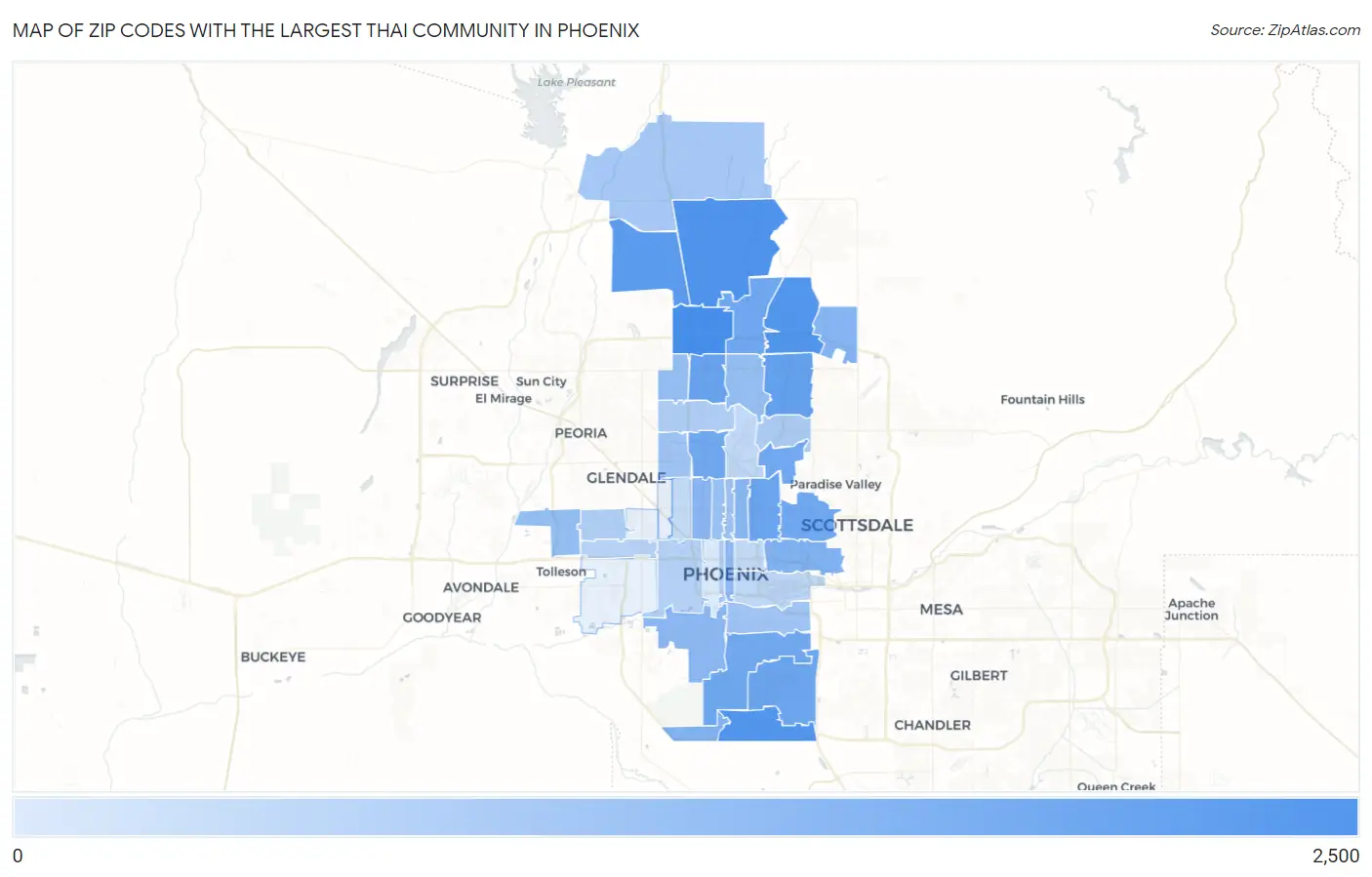 Zip Codes with the Largest Thai Community in Phoenix Map