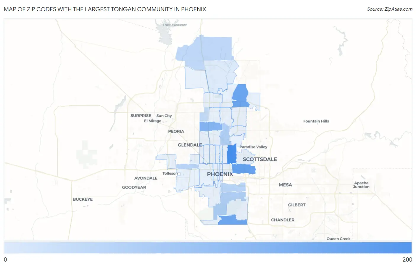 Zip Codes with the Largest Tongan Community in Phoenix Map