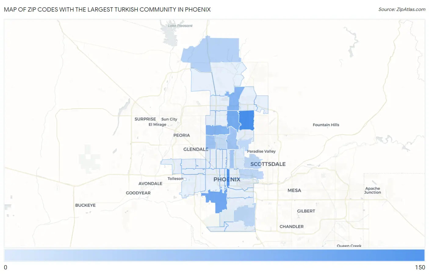 Zip Codes with the Largest Turkish Community in Phoenix Map