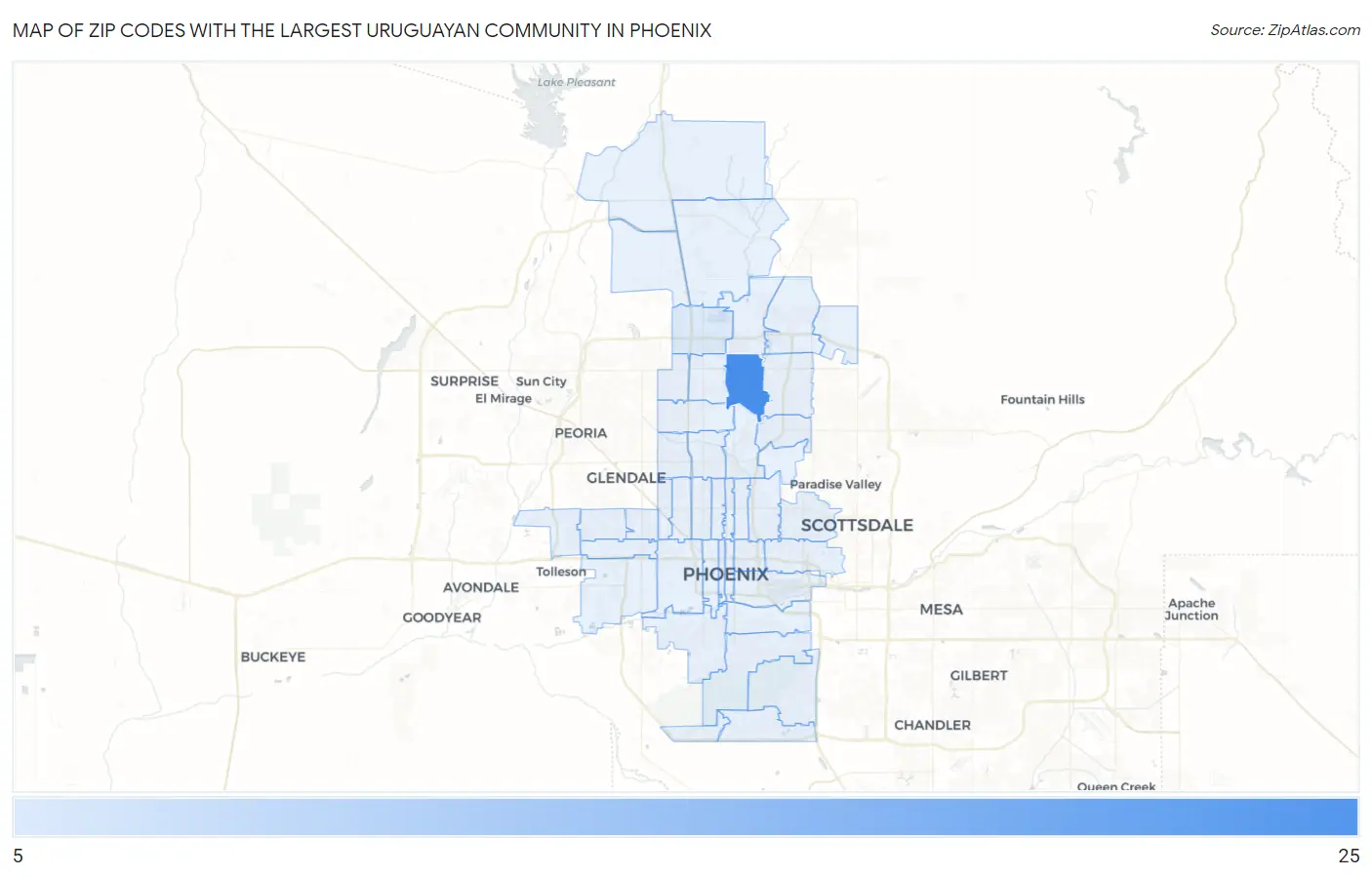 Zip Codes with the Largest Uruguayan Community in Phoenix Map