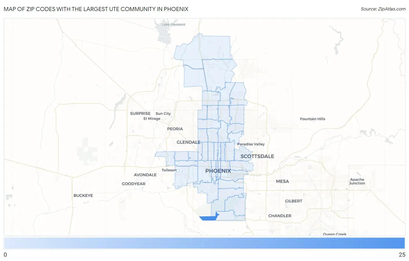Zip Codes with the Largest Ute Community in Phoenix Map