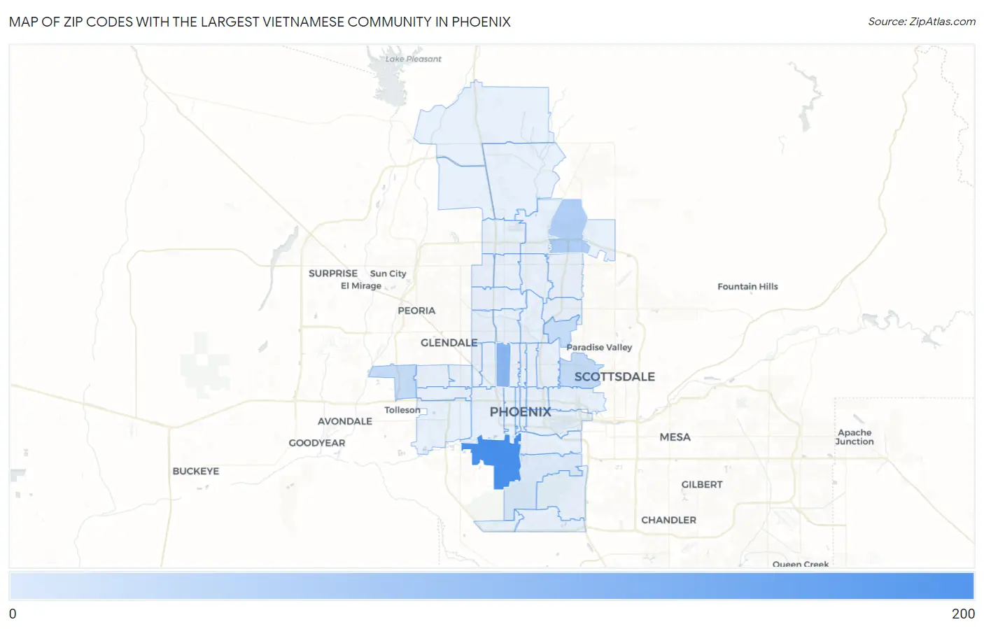 Zip Codes with the Largest Vietnamese Community in Phoenix Map
