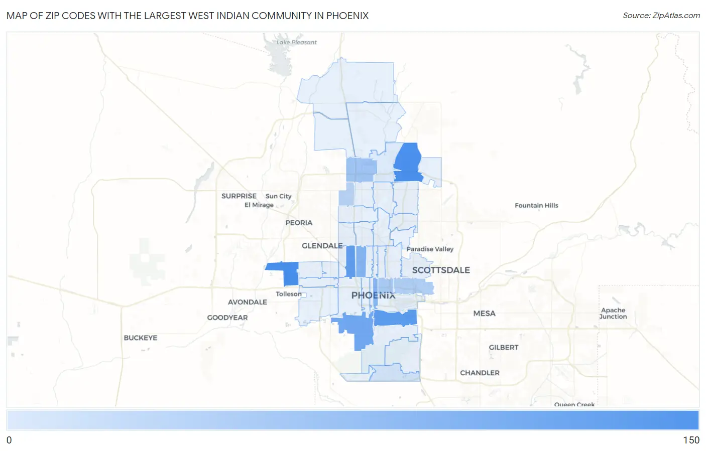 Zip Codes with the Largest West Indian Community in Phoenix Map