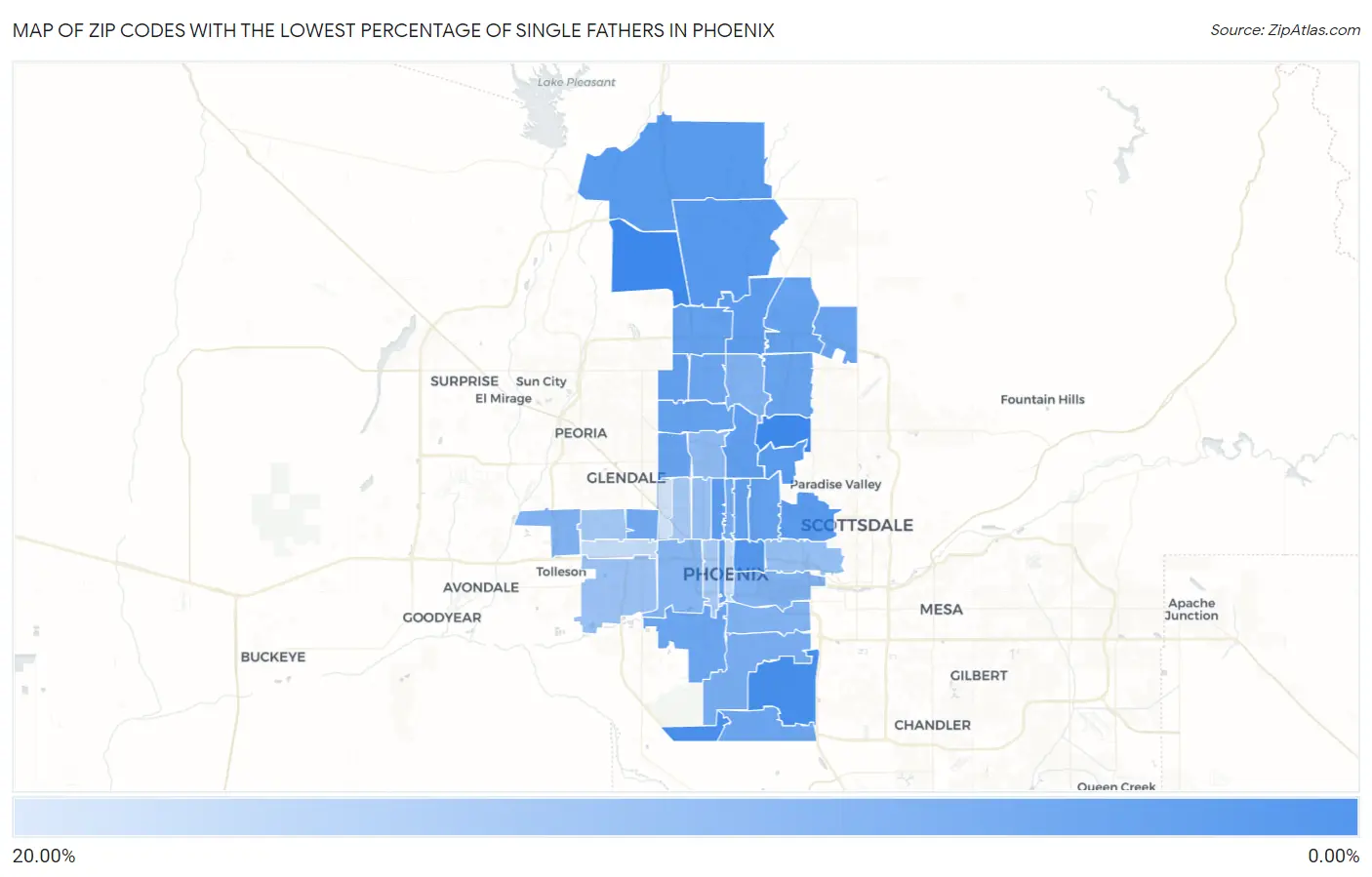 Zip Codes with the Lowest Percentage of Single Fathers in Phoenix Map