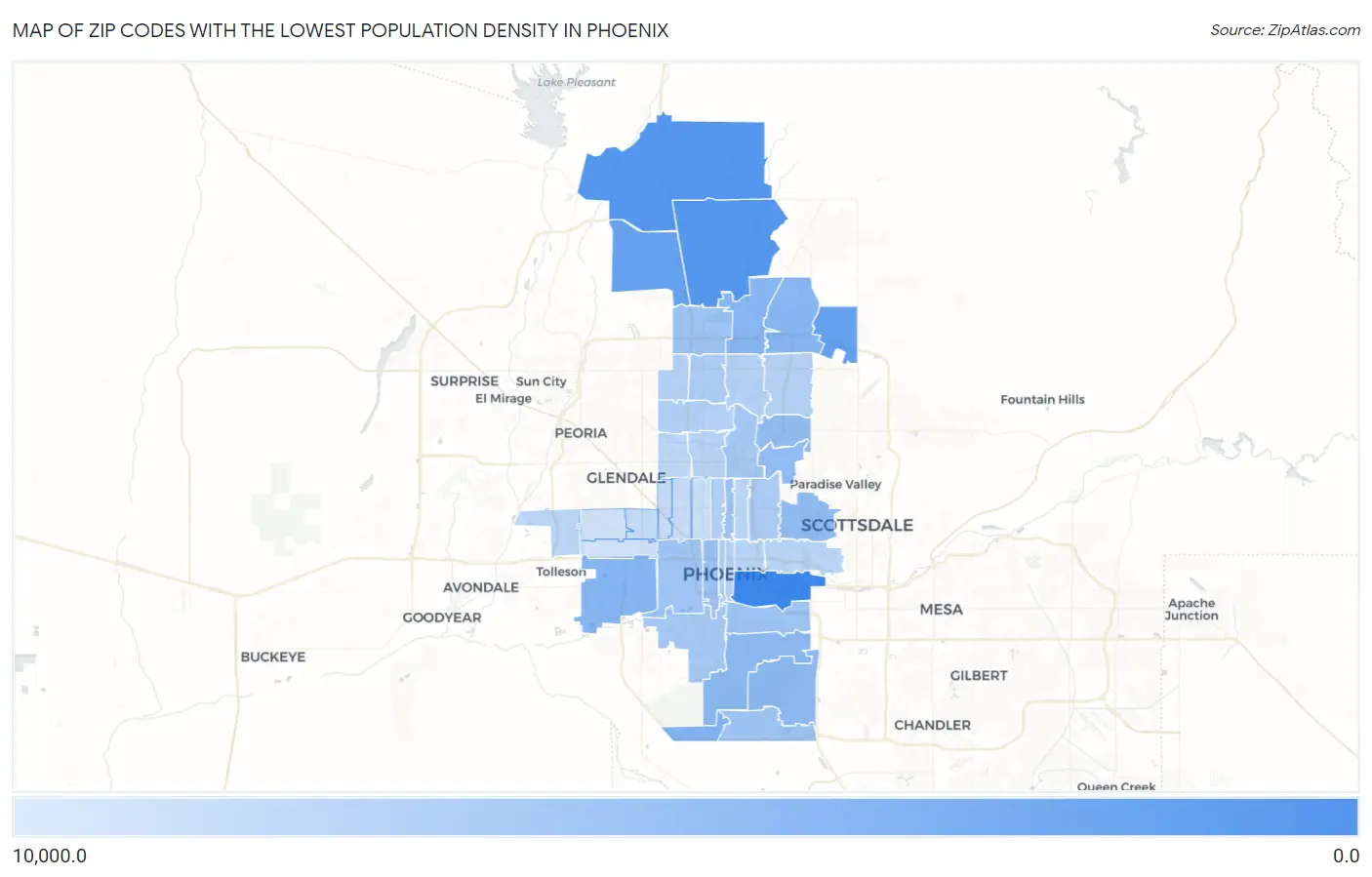 Zip Codes with the Lowest Population Density in Phoenix Map